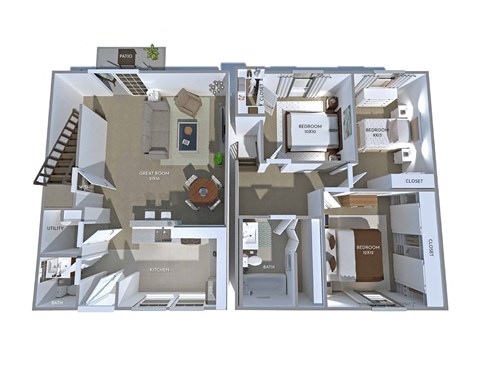 Floor plan for 3 beds, 1.5 baths, 2098 sqft